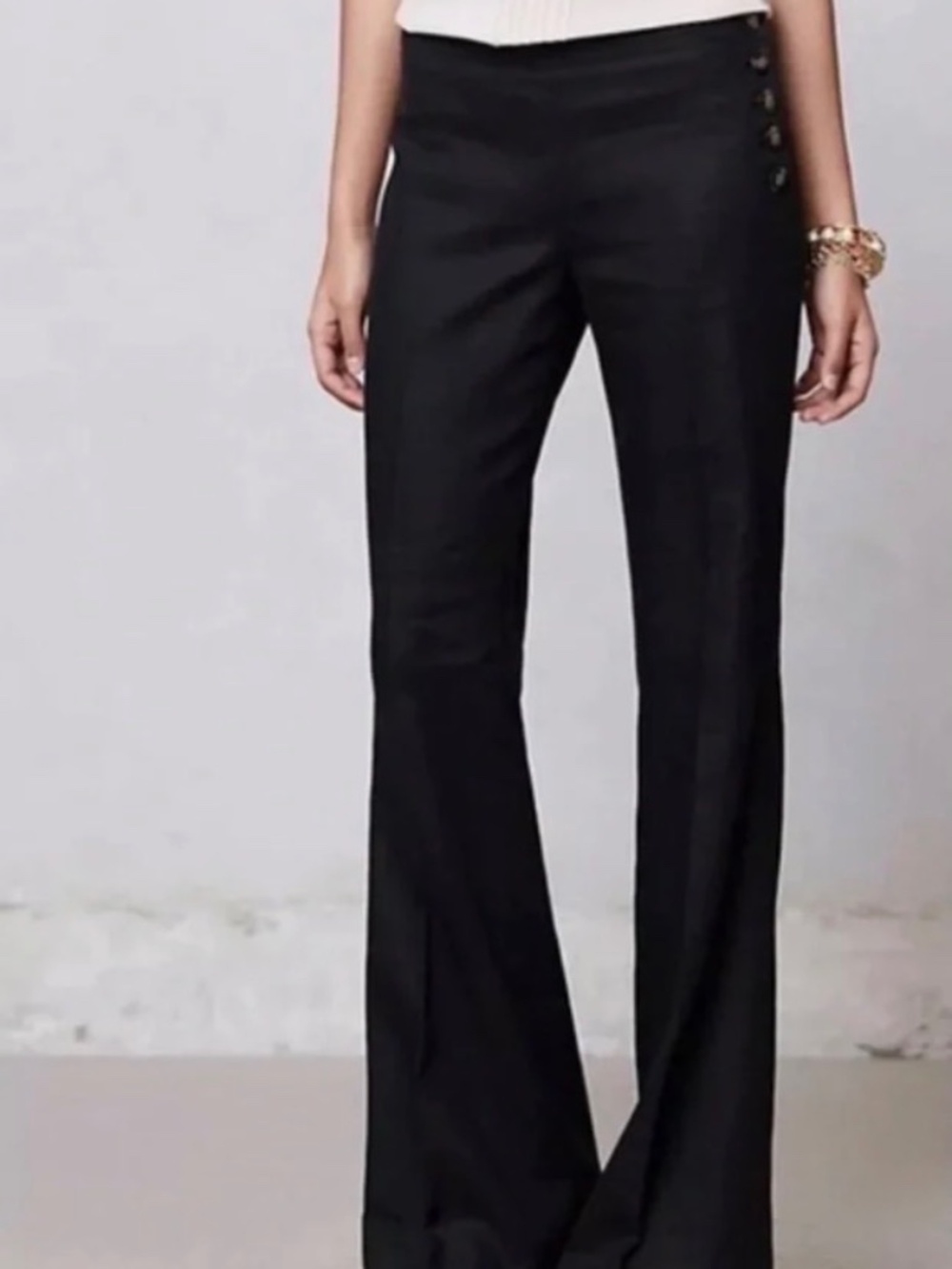 Anthropologie Elevenses Brighton Black Side Button Midrise Trouser Pant NWT SZ 4 - Picture 2 of 14